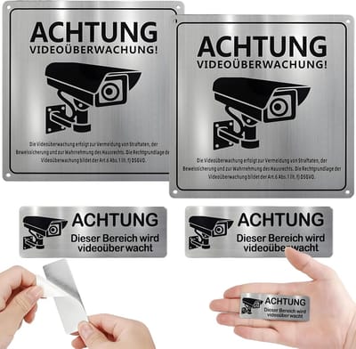 Aluminium videobewakingssticker 4 stuks inclusief 5 extra zelfklevende plaatjes