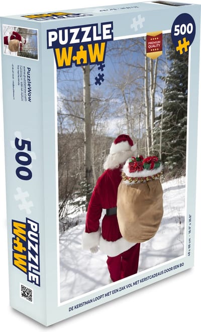 Puzzel De kerstman loopt met een zak vol met kerstcadeaus door een bos - Legpuzzel - Puzzel 500 stukjes - Kerst - Cadeau - Kerstcadeau voor mannen, vrouwen en kinderen