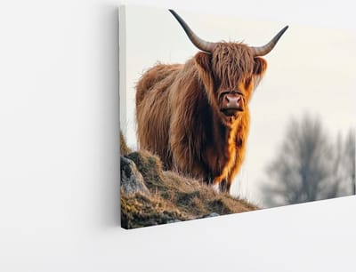 Saammp Canvas Schilderij Schotse Hooglander Koe op een Berg - Dieren - Natuur - 45x30 - Foto op canvas - Wanddecoratie - muurdecoratie Woonkamer - Slaapkamer decoratie - Canvas Print