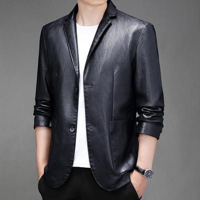 Heren Grote Maat Revers Veelzijdig PU Klein Pak Leren Jas Heren Trendy Lente en Herfst Leren Jas 5XL gray