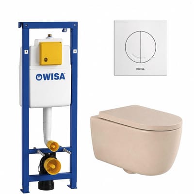 QeramiQ Dely Swirl Toiletset - 36.5x53cm - Wisa XS inbouwreservoir - 35mm zitting - witte bedieningsplaat - ronde knoppen - beige
