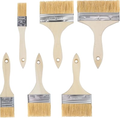 Zesdelige kwastenset met houten handvat, ideaal voor verven, glazuren en olieverf, natuurlijke haren, schildergereedschap en verfbenodigdheden