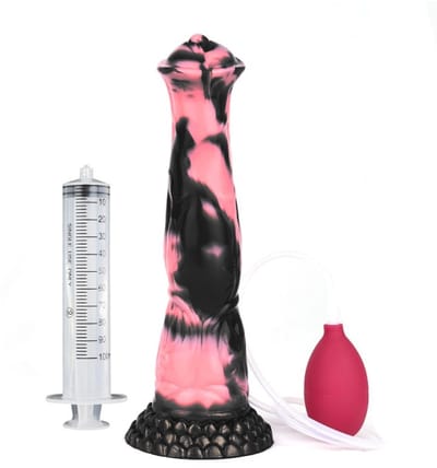 Lusty Spuitende Dildo – Roze/Zwart Siliconen, 30 cm