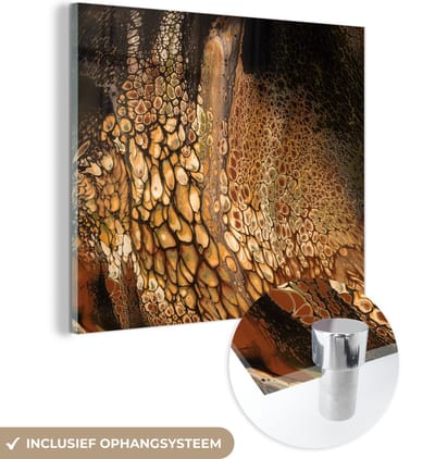 MuchoWow® Glasschilderij 50x50 cm - Schilderij acrylglas - Acrylverf - Pouring - Bruin - Foto op glas - Schilderijen