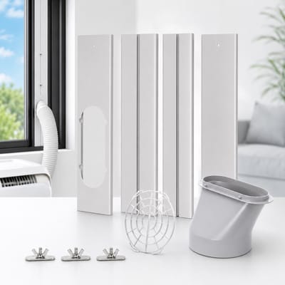 VHV - Windgeleider - Airco raamafdichtingskit - Airco Raamafdichtingskit - Raamafdichting - Mobiele airco - Raamkit mobiele airco - Raamafdichtingsset - Voor schuifraam - Universeel - Verstelbaar - Voor horizontaal en verticaal raam - Wit