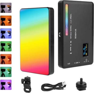 SnelShoppen - RGB LED Video Light 5 Inch Dimbaar 2500K-9000K Camera Licht met Telefoonclip en Koudschuifbevestiging, 3100mAh Batterij, CRI 95+ voor Vi