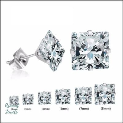 Aramat Jewels | Oorbellen | RVS Vierkante Zirkonia Oorbellen - Tijdloze Oorstekers | Zilverkleurig / Transparant / 8mm | | | Staal | Kinderen, Volwassenen | Verkleurd niet