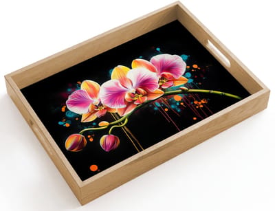 Dienblad hout 40x30 cm - Schootdienblad - Orchidee - Graffiti - Kleurrijk - Bloemen - Abstract - Borrelplank rechthoek - Plateau dienbladen