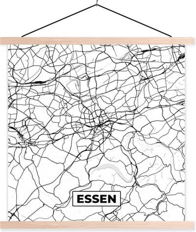 Posterhanger incl. Poster 40x40 cm - Schoolplaat - Kaart - Essen - Plattegrond - Stadskaart - Textielposter - Blanke latten - Stadskaart