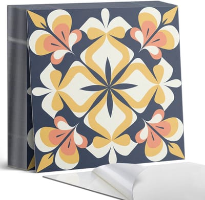 Coloray Plaktegels - Geometrisch bloemenpatroon Zelfklevende Tegels - 20 cm x 20 cm - Geel Plaktegels - 20 stuks - Vierkant PVC Tegels - Plaktegels Badkamer - Plaktegels Vloer - Vinyl Tegels Zelfklevend - Wandtegel Zelfklevend