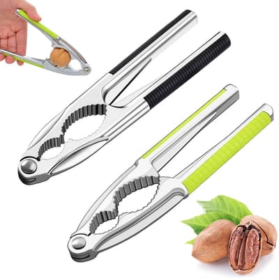 Dailygoods - 2 stuks notenkraker van roestvrij staal, hazelnootkraker met antislip handgreep, voor amandelen, pecannoten, pistachenoten, walnoot (zwart + groen)