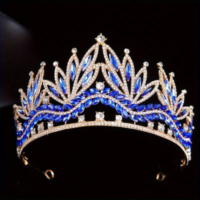 Luxe Koninklijke Koningin Bruidskroon voor Vrouwen Groot Meerkleurig Kristal Banket Tiara's Feest Kostuum Haar Sieraden Accessoires blue