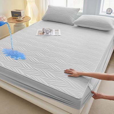 Matrashoes + 2 kussenslopen, TPU-laag voor waterdicht en ademend gebruik, geschikt voor matrassen tot 28 cm dik,Grijze wolken,200*200cm+kussensloop 48*74cm