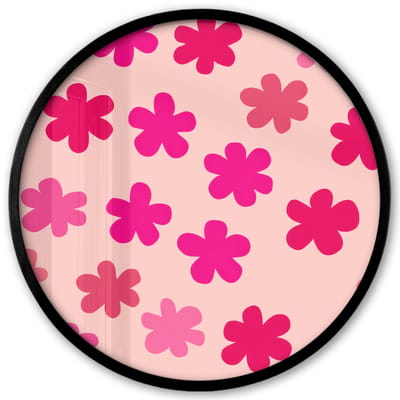 Poster in lijst Rond - Fotolijst 40x40 cm - Posters - Bloemen - Patroon - Roze - Ronde posterlijst zwart - Decoratie - Wanddecoratie woonkamer - Muurdecoratie slaapkamer