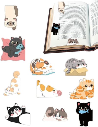 Kleurrijke Magnetische Leestekens voor Boekenliefhebbers, Perfecte Geschenken voor Studenten en Leraren, 10 Stuks Kat-Thema