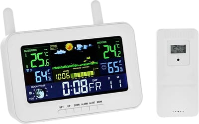 Weerstation Draasloos Binnen/Buiten - Weerstation - Zwart - Draadloos - 7-in-1 Functie - Voor Binnen en Buiten