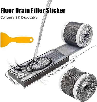 Doucheputje haarvanger - haarfilter - afvoer plug - gootsteenzeef - zelfkleevend - wegwerp - 1 rol - 7 cm breed - 5 m lang - IXEN