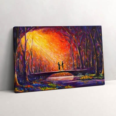 Wallfluent Foto Op Canvas Een verliefd stel geschilderd met waterverf - 60 x 40 cm - Claret Schilderijen Op Canvas Doek - Liefde Canvas Doek Foto - Natuur Print Van Doek - Liefde Canvas Schilderij