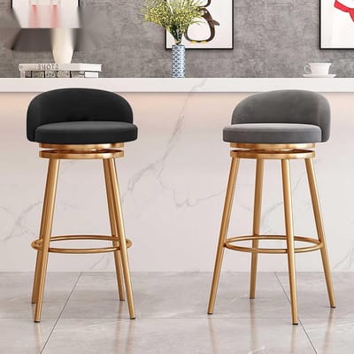 Luxe fluwelen keukenbarkruk met rugleuning, 360° draaibaar, zacht gevoerde ontbijt- n barstoel, verstelbare hoogte, antislip metalen frame - zwart