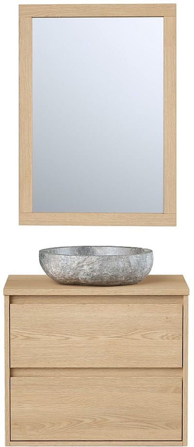 Vente-unique Badkamermeubel met opzetwastafel van steen met spiegel - Eikenfineer - 60 cm - MILIPAM