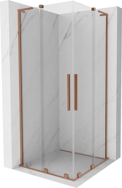 Mexen Velar L Duo schuifdouchecabine 80 x 80 , transparant, geborsteld koper - 871-080-080-02-03-65