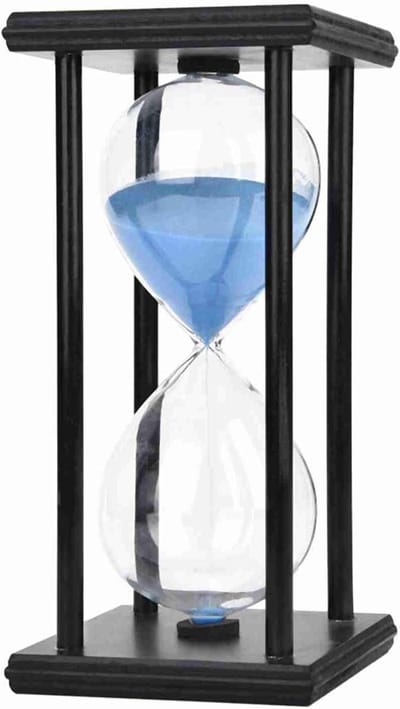 Zandloper Hout Glas - Zandklok Timer - Keuken Timer - Handgeblazen Glas - 14x8x8 cm - Natuurlijk Hout