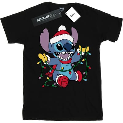 Disney Jongens Lilo en Stitch Kerstverlichting T-Shirt (Zwart)