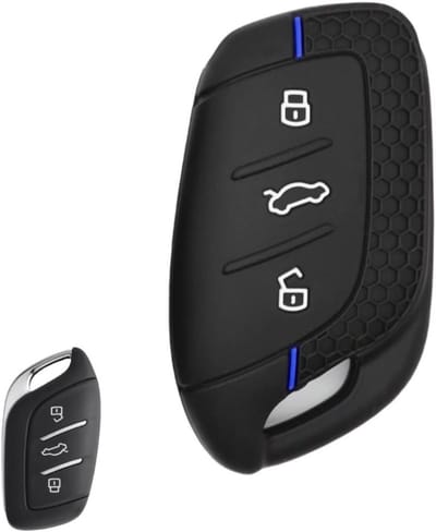 Siliconen Autosleutelhoes voor MG4 MG5 MG6 MG3 MG7 MG ZS EV HS EHS ZX GT en Roewe RX3 RX8 - Bescherming, Stijl en Duurzaamheid met 3 Knoppen (Zwart met Blauwe Lijn)