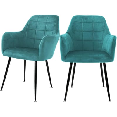 Eetkamerstoel set van 2 vierkant gewatteerd met rugleuning en armleuningen Petrol keukenstoel met microvezel fluwelen hoes ML design