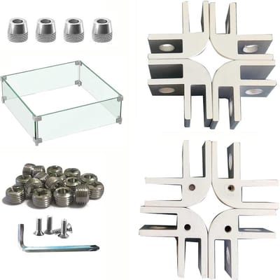 Vuurkorf Glas Klemmen - Windscherm Onderdelen - Doe-het-zelf Vlammenwerend - Aluminium Anti-slip Voetjes - Tot 5/16 inch dikte - Zilver