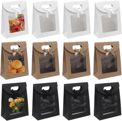 Papieren Cadeauzakken met Handgrepen - Vensterontwerp - 12 Stuks (16 x 12 cm)