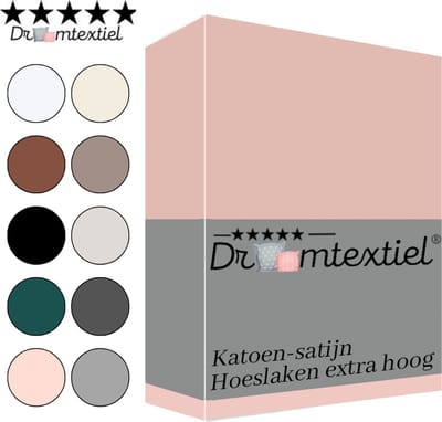 Droomtextiel Hoeslaken Katoen-Satijn - Roze - 70x200 cm - Hoogwaardige Kwaliteit - Super Zacht - Hoge Hoek