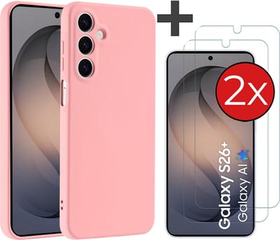 Hoesje geschikt voor Samsung Galaxy S26 Plus hoesje zacht siliconen met 2 Stuks gehard glas Screenprotectors - Arara backcover - Licht Roze