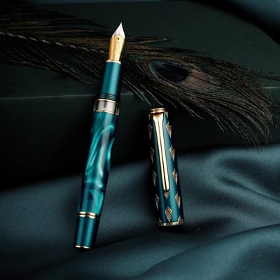 Elegante Blauwe Pauwen Hars Vulpen met Iridium Extra Fijne Nib, Perfect voor Glad Schrijven en Cadeaus
