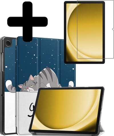 Hoes - Geschikt voor Samsung Galaxy Tab A9 - Met Screenprotector - Trifold Bookcase - Hard Cover - Hardcover Book Case - Tablet Hoesje - Kat