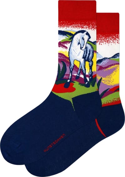 Kunst sokken - Blue Horse I: Franz Marc - Sokken Dames 36 40 - Biologisch Katoenen Sokken - funny socks happy - Vrolijke Sokken - Grappige Sokken - Sokken Cadeau