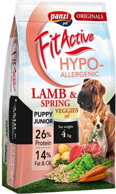 Fit Active Puppy/Junior – Hondenbrokken met lam en zalm – Kipvrije hondenvoeding voor pups en jonge honden – 4kg