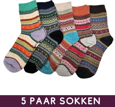 5 Paar Retro Sokken - Diverse Kleuren en Patronen - Dames sokken maat 36-39