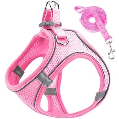 Instap Kattenharnas en Lijn Set Reflecterende Strepen Ademend Mesh Vest Voor Katten Ontsnappingsvrij Wandelend Huisdierentuig (pink,S) roze