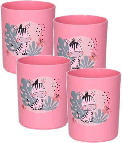 Plasticforte onbreekbare Drinkbekers - 4x - kunststof - 350 ml - oranje - zebra - kinderen - camping - mokken