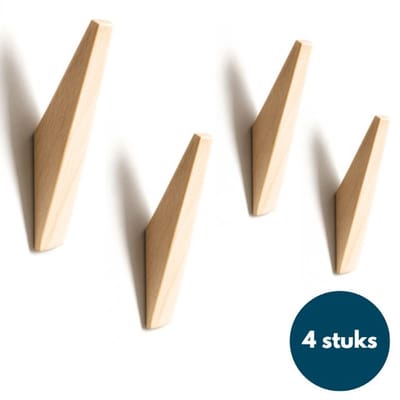 Houten Wandhaken - Vintage kapstokhaken - Ophanghaken - Handdoekhaken - Jashaken - 4 stuks - Teak