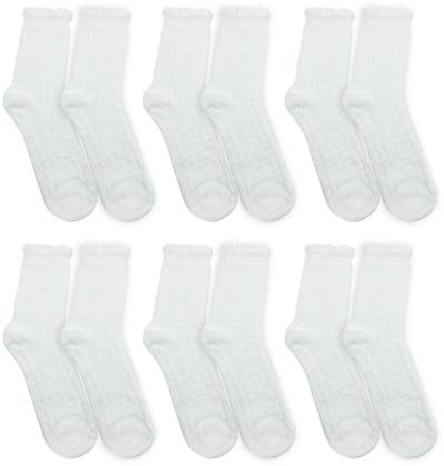 JHUBERS- Balletsokken 6 Paar - Katoenen Sokken - Ademend - Casual - Ruches - Enkelsokken - Witte Kanten