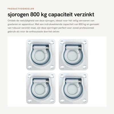 Dailygoods- Sjorogen 800 kg - 4 Stuks - Brandverzinkt Staal - Robuust - Voor Aanhangers/Vrachtwagens - Ideaal voor Transport - Bevestigingsogen