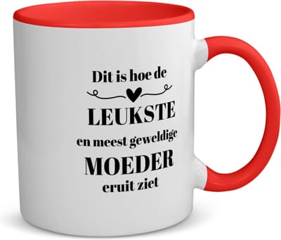 Akyol - dit is hoe de leukste en meest geweldigste moeder eruit ziet koffiemok - theemok - rood - Mama - meest leukste moeder - moeder cadeautjes - moederdag - verjaardag - geschenk - kado - moeder artikelen - 350 ML inhoud