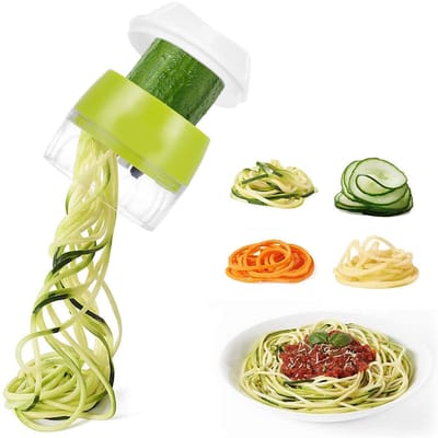 QTTVBTNA -4-in-1 Spiraalsnijder voor Groenten – Handmatige Groentesnijder voor Courgette, Wortel, Komkommer, Aardappel, Pompoen en Ui – Groentepasta, Gezond Koken, Keukengadget