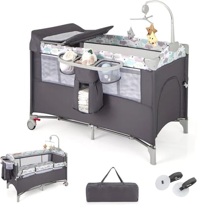 5-in-1 Opvouwbaar Cododo Babybed met Matras en Luiertafel - Multifunctioneel Reisbureau voor Kinderen 0-36 Maanden