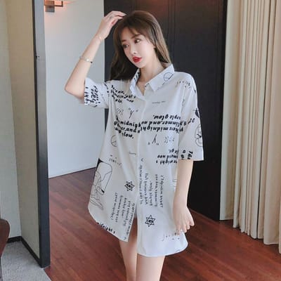 Vêtements de nuit pour femmes en été, chemise blanche à manches moyennes, style fin et sexy, vêtements pour la maison XL