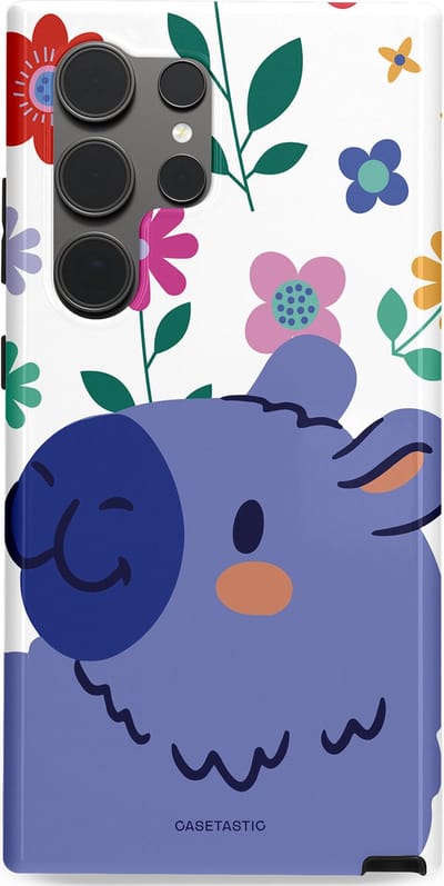 Casetastic Hoesje Geschikt voor Samsung S24 Ultra - Stijlvolle Beschermende Duo-layer Case - Capibara Bloempje Blauw