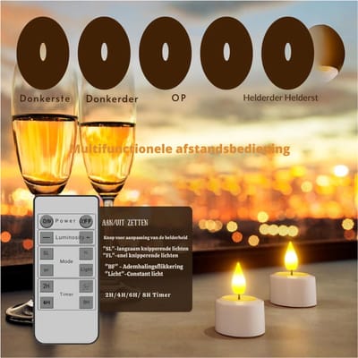 Thuys – 12 – Stuks – Oplaadbare – Vlamloze – LED – Theelichtjes – Met – Afstandsbediening – Timer – USB – Kabel