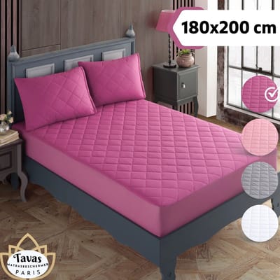 Tavas Waterdicht Matrasbeschermer 180x200 cm Lila Gewatteerde 100% Katoen Molton Hoeslakenbadstof Rondom Elastiek Waterdichte Matras Beschermer Incontinentie